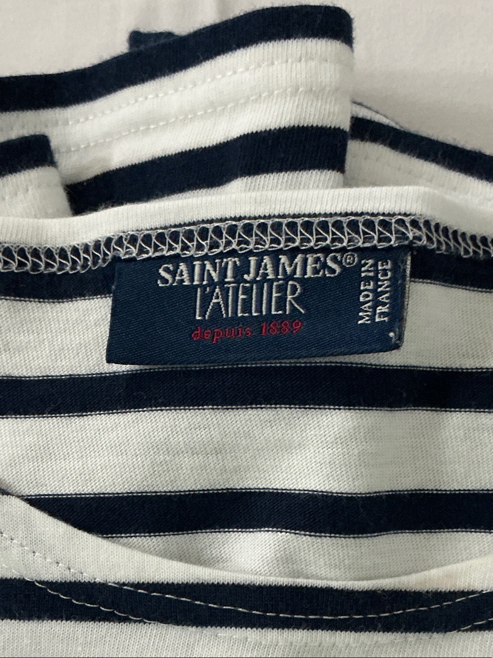 Saint James Striped Crewneck Sweater in Navy and White - Picture 2 of 5